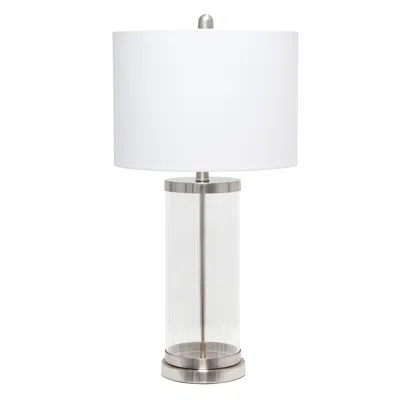 Hivvago 28" Clear And Nickel Glass And Metal Table Lamp With White Drum Shade