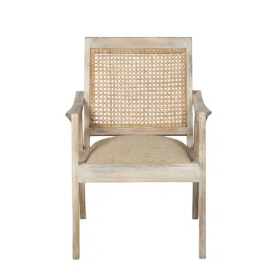 Hivvago 28" Cream And Natural Fabric Distressed Arm Chair In Neutral