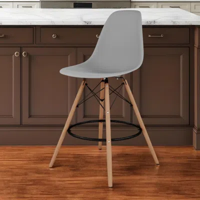 Hivvago 28" Gray And Brown Heavy Duty Plastic And Solid Wood Counter Height Bar Chair