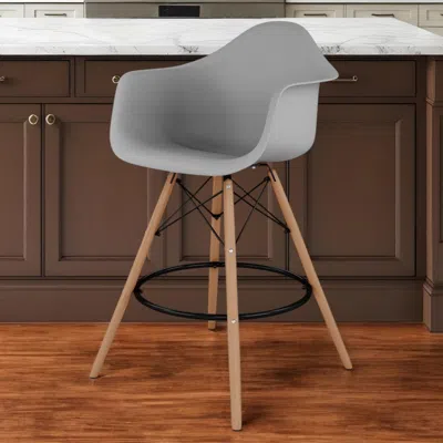 Hivvago 28" Gray And Brown Heavy Duty Plastic And Solid Wood Low Back Counter Height Bar Chair
