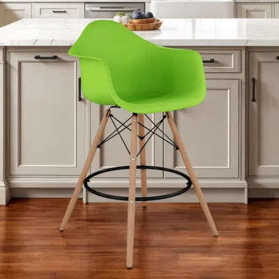 Hivvago 28" Green And Brown Heavy Duty Plastic And Solid Wood Low Back Counter Height Bar Chair