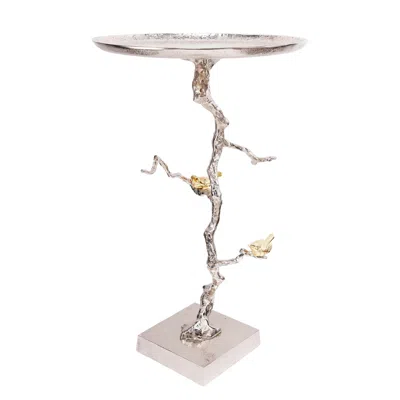 Hivvago 28 Inch Accent Table, Artful Branch Like Frame, Gold Bird Accents, Silver