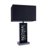 Hivvago 28 Inch Nickel Table Lamp, Black Fabric Shade, Glass Panel And Led Accents In Black