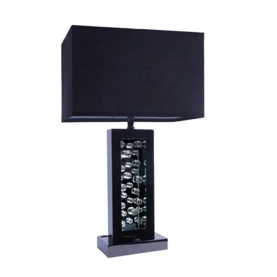 Hivvago 28 Inch Nickel Table Lamp, Black Fabric Shade, Glass Panel And Led Accents
