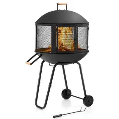 Hivvago 28 Inch Portable Fire Pit On Wheels With Log Grate