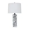Hivvago 28 Inch Table Lamp, Drum Shade, Black And White Mosaic Marble Art Resin In White