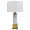 Hivvago 28 Inch Table Lamp, White Drum Hardback, Marble And Antique Brass Finish