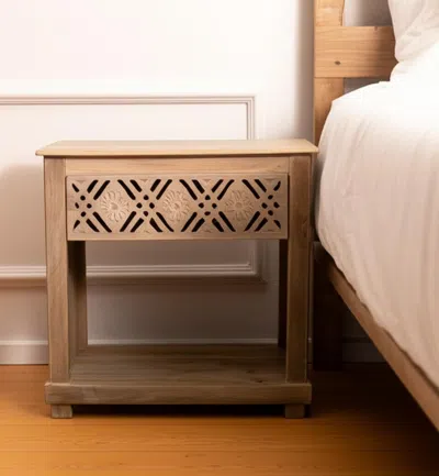 Hivvago 28" Natural Solid Wood Carved Geometric One Drawer Nightstand In Brown