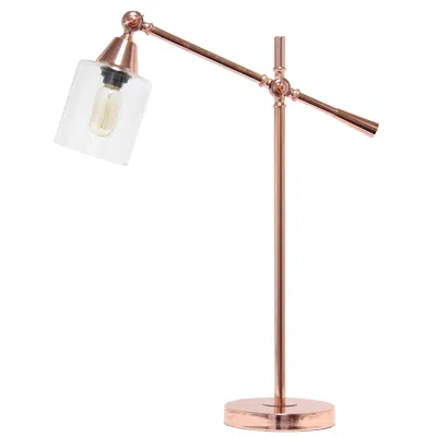 Hivvago 28" Rose Gold Metal Table Lamp With Clear Cylinder Shade In Metallic