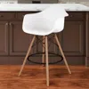 Hivvago 28" White And Brown Heavy Duty Plastic And Solid Wood Low Back Counter Height Bar Chair In White