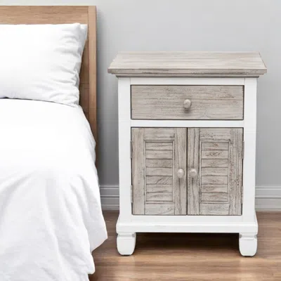 Hivvago 28" White And Gray Solid Wood One Drawer Nightstand With Usb