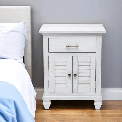 Hivvago 28" White Solid Wood Distressed Plantation Shutter One Drawer Nightstand With Usb Port
