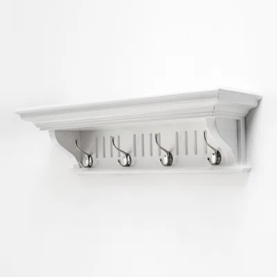 Hivvago 28" White Solid Wood Four Hook Wall Mount Coat Rack