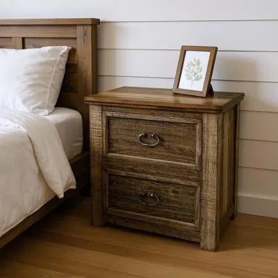Hivvago 28" Wood Brown Two Drawer Nightstand