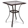 Hivvago 28.5 Inch Outdoor Patio Square Glass Top Table With Rattan Edging