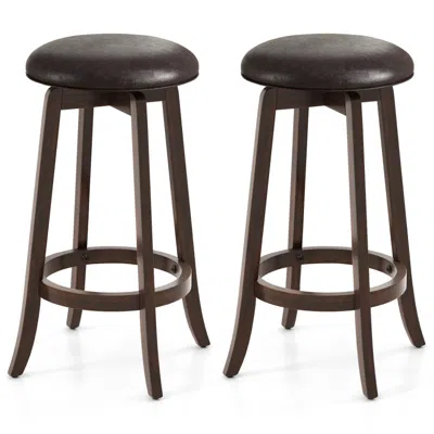 Hivvago 29" Bar Stools Set Of 2 Pu Leather Swivel Counter Height Kitchen Chairs Backless Seat In Black
