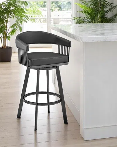 Hivvago 29" Black Fabric And Iron Low Back Bar Height Swivel Bar Chair In Gray