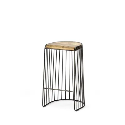 Hivvago 29" Black Solid Wood And Metal Backless Bar Chair In Nude