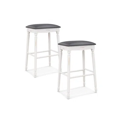 Hivvago 29 Inch Bar Stool Set Of 2 With Padded Seat Cushions And Wood Legs-29 Inches In White