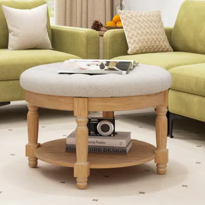 Hivvago 29 Inch Large Round Ottoman Coffee Table 2-tier Upholstered Tufted Footrest Ottoman With Flip-up Top