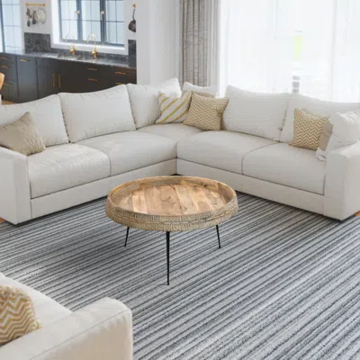 Hivvago 29 Inch Modern Handcrafted Round Coffee Table, Natural Brown Wood Top With Carved Edge, Black Iron L