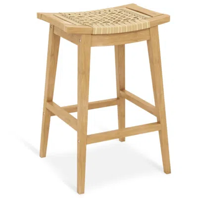 Hivvago 29 Inch Patio Rattan Barstool With Footrest And Saddle Seat In Brown