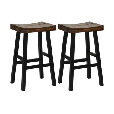 Hivvago 29 Inch Solid Wood Saddle-seat With Curved Seat Surface And Comfortable Footrests-29 Inches In Brown