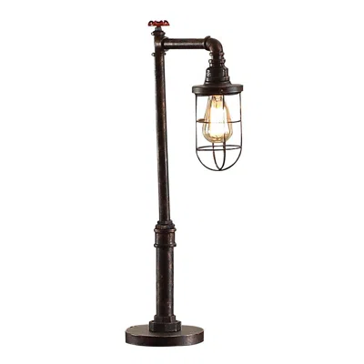 Hivvago 29 Inch Table Lamp, Dome Shade, Industrial Pipe Design, Rustic Bronze