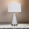 Hivvago 29 Inch Table Lamp, Led Lit, White Drum Hardback, Silver Metal And Glass In White