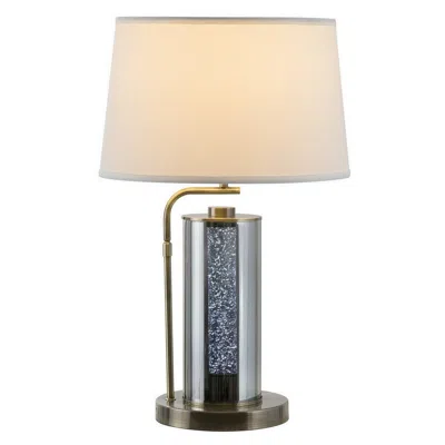 Hivvago 29 Inch Table Lamp With Led Night Light Stand, Glass, Antique Brass In Neutral