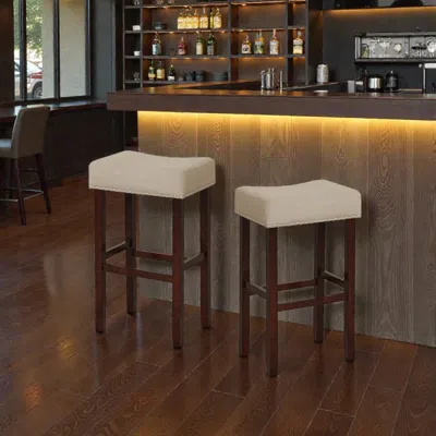 Hivvago 29 Inch Upholstered Bar Stools With Solid Rubber Wood Frame And Footrests- Set Of 2 In Brown