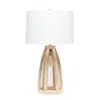 Hivvago 29" Natural And White Manufactured Wood And Metal Round Table Lamp With White Drum Shade In Multi