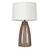 Hivvago 29" Natural Manufactured Wood And Metal Round Table Lamp With White Drum Shade In White