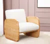 Hivvago 29" White And Natural Linen Arm Chair In White