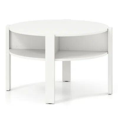 Hivvago 29.5 Inch Round Coffee Table With Storage Shelves For Small Space