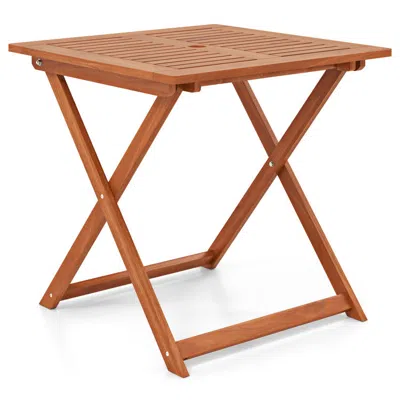 Hivvago 29.5 Inch X 29.5 Inch Patio Dining Table With Teak Painting And Umbrella Hole