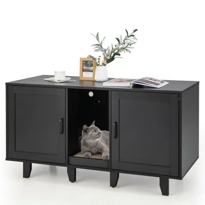 Hivvago 2-door Cat Litter Box Enclosure With Winding Entry And Scratching Board In Brown