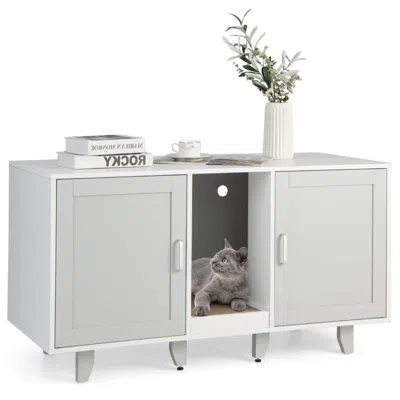 Hivvago 2-door Cat Litter Box Enclosure With Winding Entry And Scratching Board In Gray