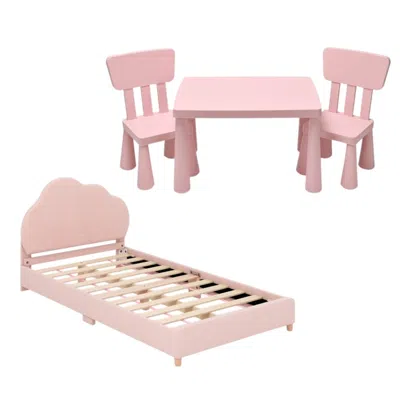 Hivvago 2-in-1 Kids Furniture Set: Twin Bed Frame & 3-piece Activity Play Table And Chair Set