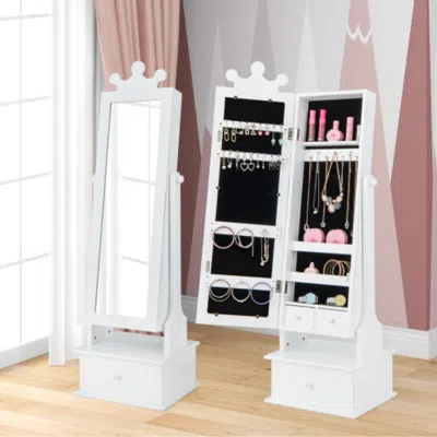 Hivvago 2-in-1 Kids Play Jewelry Armoire With Full Length Mirror And Drawers-white