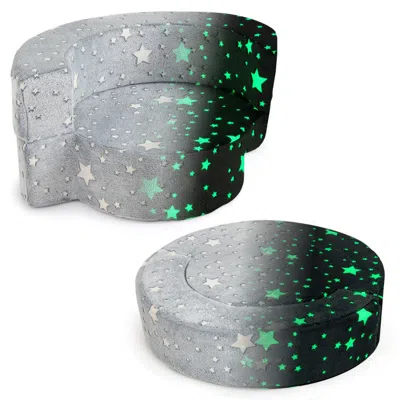 Hivvago 2-in-1 Toddler Chair Glow In The Dark Kids Couch With Cover Convertible Sofa-gray