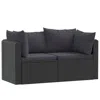 Hivvago 2pc Outdoor Modular Loveseat Set, Black Cushions, Poly Rattan, Steel In Black