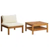 Hivvago 2pc Outdoor Patio Sofa And Table Set, Ivory Cushion, Brown Acacia Wood In Multi