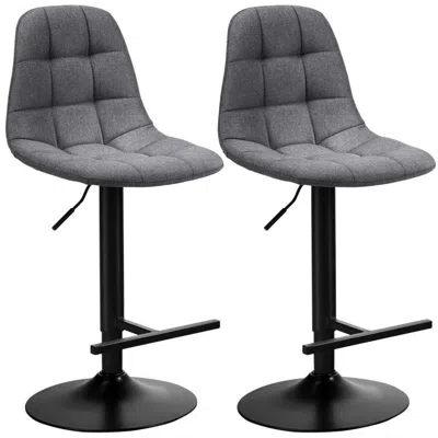 Hivvago 2pcs Adjustable Bar Stools Swivel Counter Height Linen Chairs -gray In Black