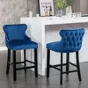 Hivvago 2pcs Chrome Accent Wingback Bar Stools Tufted Velvet With Nailhead And Legs - Blue