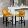 Hivvago 2pcs Chrome Accent Wingback Bar Stools Tufted Velvet With Nailhead And Legs - Gold