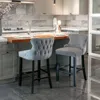 Hivvago 2pcs Chrome Accent Wingback Bar Stools Tufted Velvet With Nailhead And Legs - Gray