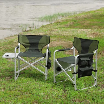 Hivvago 2pcs Padded Folding Outdoor Chair With Pockets Oversized Directors Chair - Green In Black