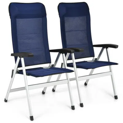 Hivvago 2pcs Patio Dining Chair With Adjust Portable Headrest-blue In Black