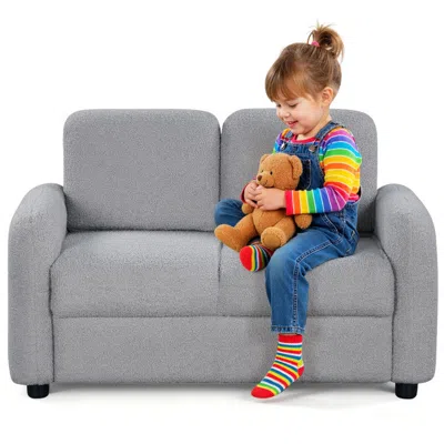 Hivvago 2-seat Kids Sofa Toddler Sofa Couch With Soft Teddy Fleece Upholstery And Solid Wooden Frame